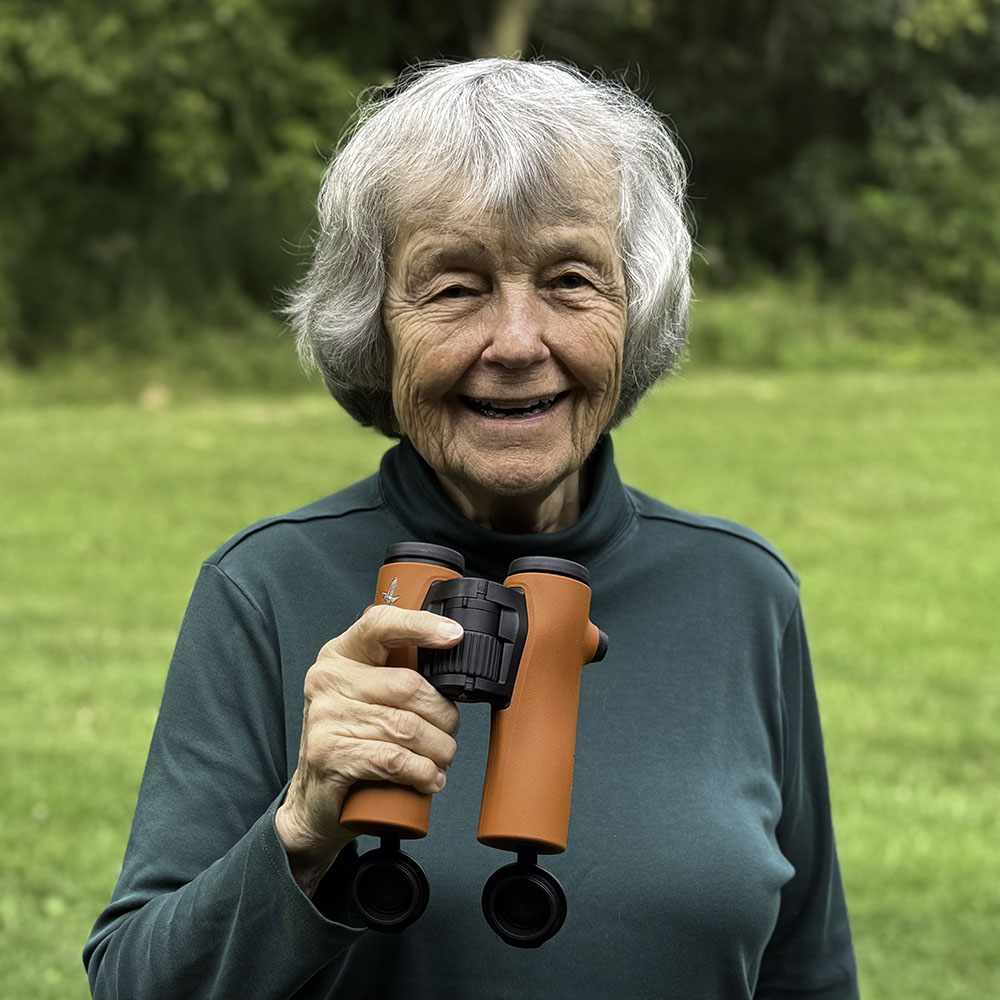 Diane Porter with Swarovski 32mm NL Pure binoculars.
